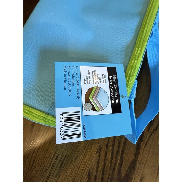 Trader Joe's Bag BLUE w Green Zipper Mini Lunch Insulated Tote Bag NEW Fast Ship - Picture 7 of 9